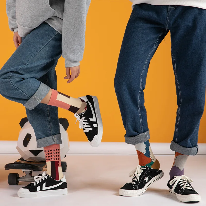 Fashion Creative Irregular Short Couple Socks Japanese Trendy Geometry In Tube Socks Women Men Soft Cotton Sport Sock Streetwear