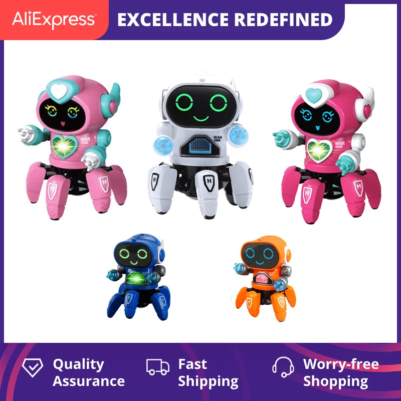 LED intelligent dance robot electronic six claw dance robot contains music robot toys as the children 's birthday gifts