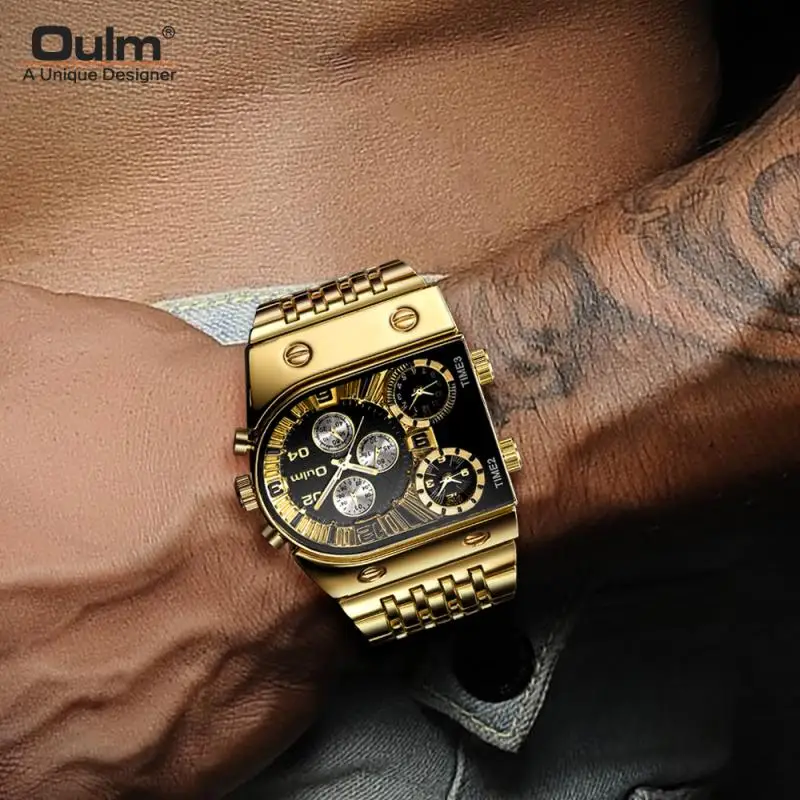 Montres de sport en acier doré pour homme, super grand cadran, horloge à quartz masculine, boussole décorative, montre-bracelet de luxe, nouveau