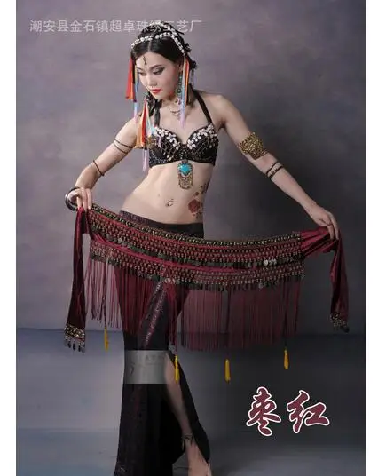 1ชิ้น/ล็อตผู้หญิง Belly Dance Costume ผ้าพันคอสะโพกผ้าพันคอ Tribal Fringe พู่ Waistchain 3สี