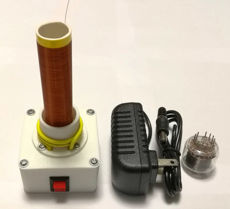 Single-tube Self-exciting Tesla Coil with Glow Tube and Power Supply, Wirelessly Lighting Energy-saving Lamps, Cigarette Light