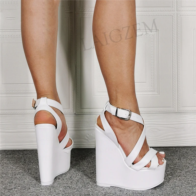 BERZIMER FASHION Women Platform Wedges Sandals Heels Ankle Strap Pumps Zapato Ladies Female Shoes Woman Large Size 39 45 47 52