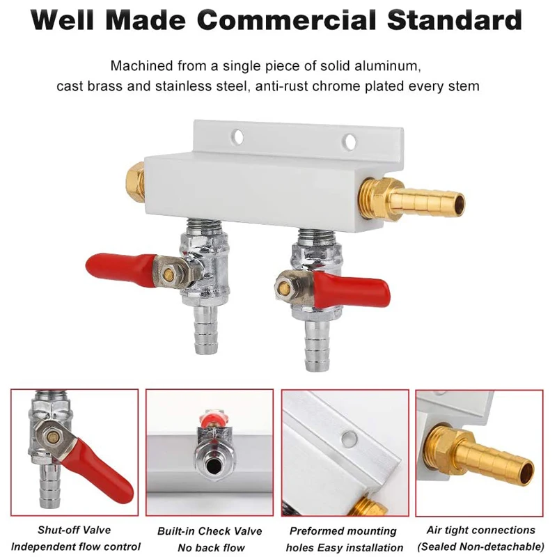 Multi-way CO2 Gas Distribution Manifold Splitter, 2/3/4 Way Home Brew Check Valves Draft Beer Kegerator 5/16 Barb,9mm fittings