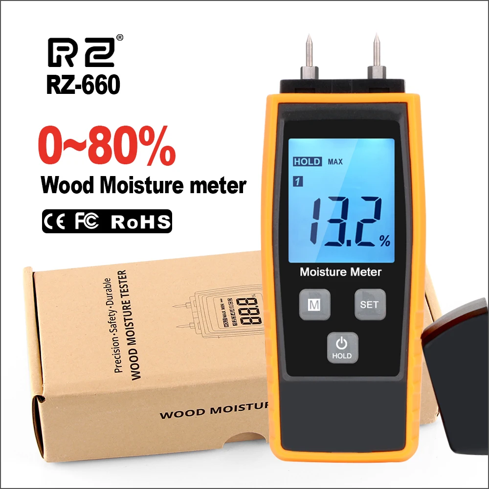 RZ Wood Moisture Meter Digital Wood Moisture Meter Concrete 0-80% Emt01 Woodworking Measuring carton Building Material Moisture