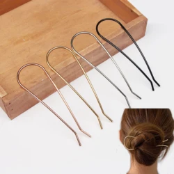 New Metal Hair Sticks Bun Hairpins Simple Gold Color U-Shape Alloy Updo Hair Fork Clips Women Styling Tools Accessories Gifts