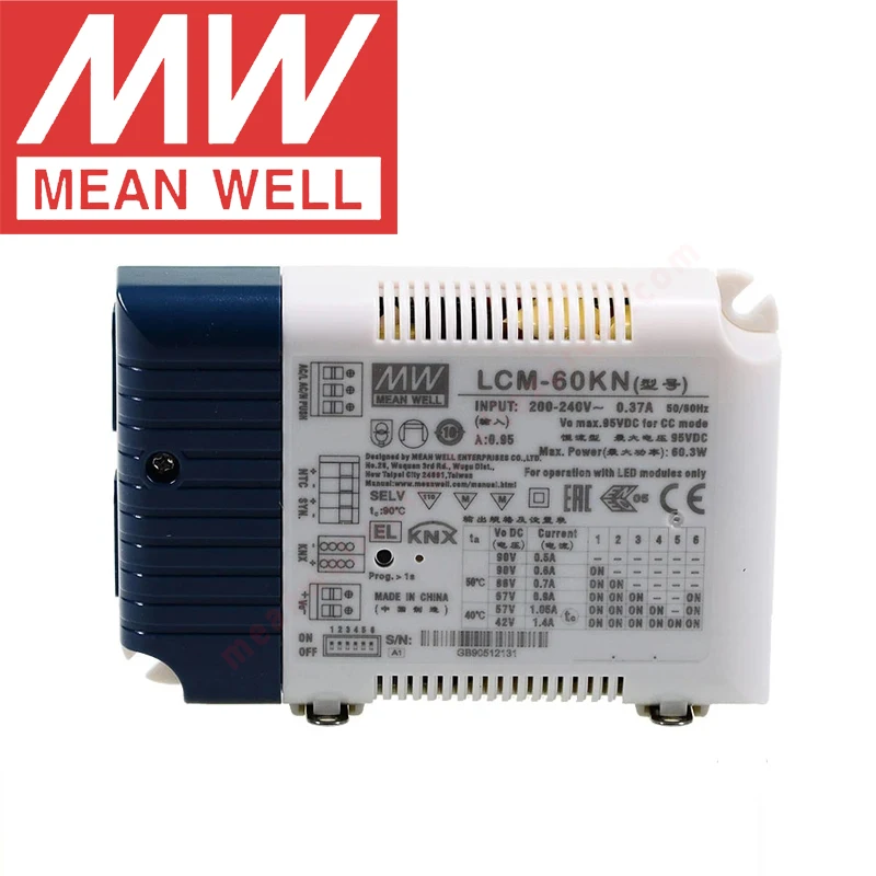 

Mean Well LCM-60KN 60W Multiple-Stage Constant Current Mode LED Driver With DIP switch and KNX interface KNX LED power