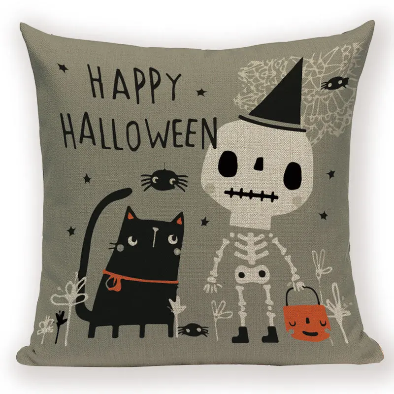 45X45cm Happy Halloween Trick or Treat Pumpkin Print  Linen Festival Throw Pillow Cover Decorations for Party Holiday Decoration