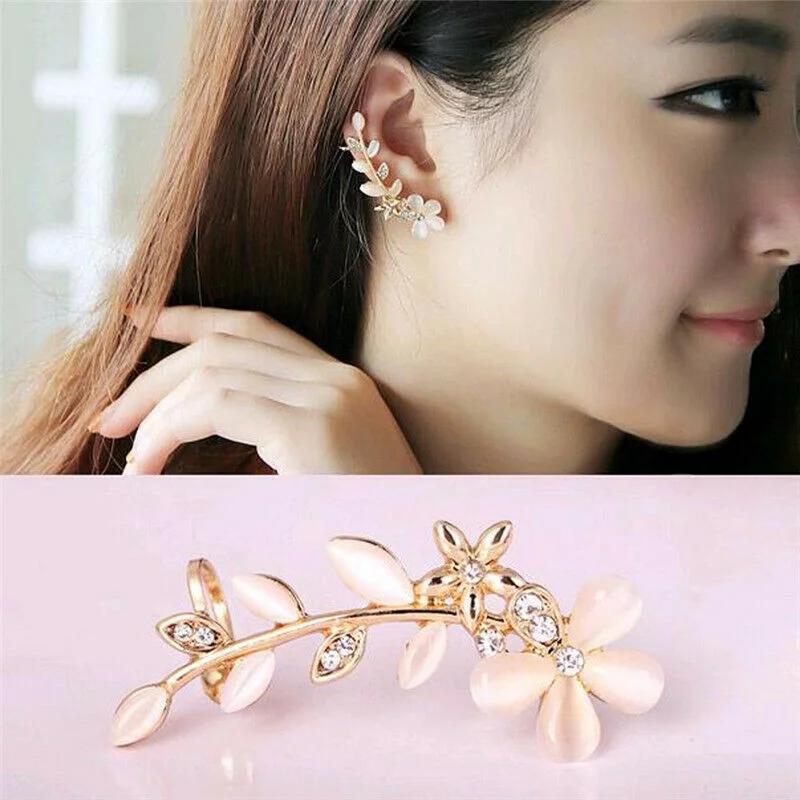 1Pc Flower Shape Rhinestone Left Ear Cuff Clip Golden ring  Stud Jewelry