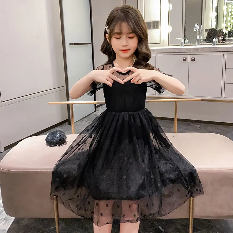 Summer Black Lace baby Girls Dress Children Mesh Princess Dresses Fashion Party Dress for Girls 3T 4T 5 7 8 9 10 11 Years Frocks