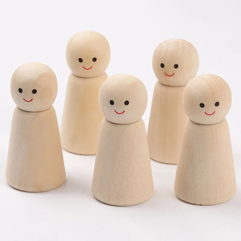 2Pcs/Set Unfinished Natural Wooden  Wooden Peg Doll Decoration DIY Children's Puppet Toys Graffiti Wooden Crafts