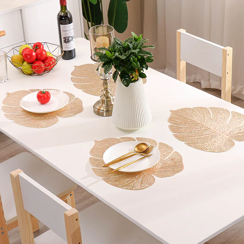 Monstera Leaf Placemat PVC Hollow Irregular Line Mat Heat Insulation Pad Dining Table Decoration Diner Cutout Hangable Tablemat