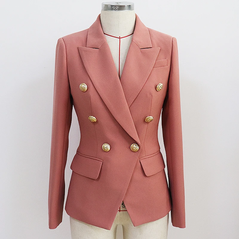 Chaqueta de diseñador de pasarela para mujer, Blazer clásico con botones de León, doble botonadura, ajustado, color rosa polvo, 2024