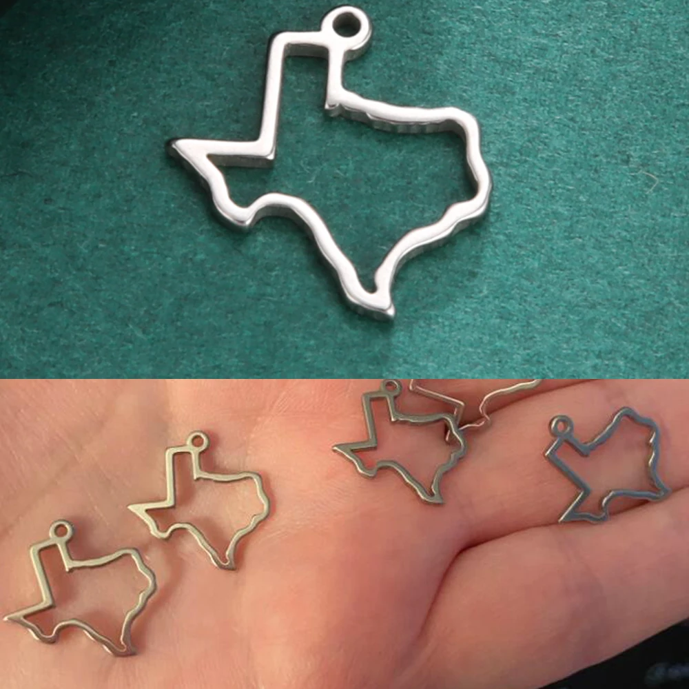 EUEAVAN 10pcs/lot Texas Map Charm Stainless Steel Chams for Jewelry Making Pendant DIY Necklace Handmade Accessories Wholesale