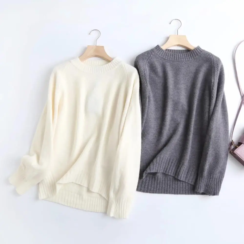 Maxdutti Winter Sweaters Women England Style Office Lady Fashion Simple Solid Wool Loose Casual O-neck Pull Femme Pullovers Tops