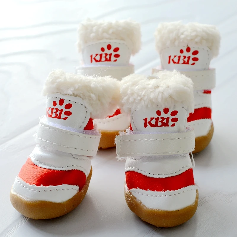 4pcs/lot Winter Pet Dog Shoes Anti-slip With Fur Warm Small Medium Animal Snow Puppy Shih Tzu Bichon Boots Footwear Accessories