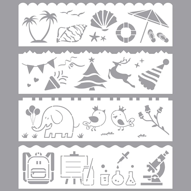 12pc Stencils Coloring Embossing Painting Template DIY Scrapbooking Diary Stamp Album Decoration Drawing Lace Ruler Reusable