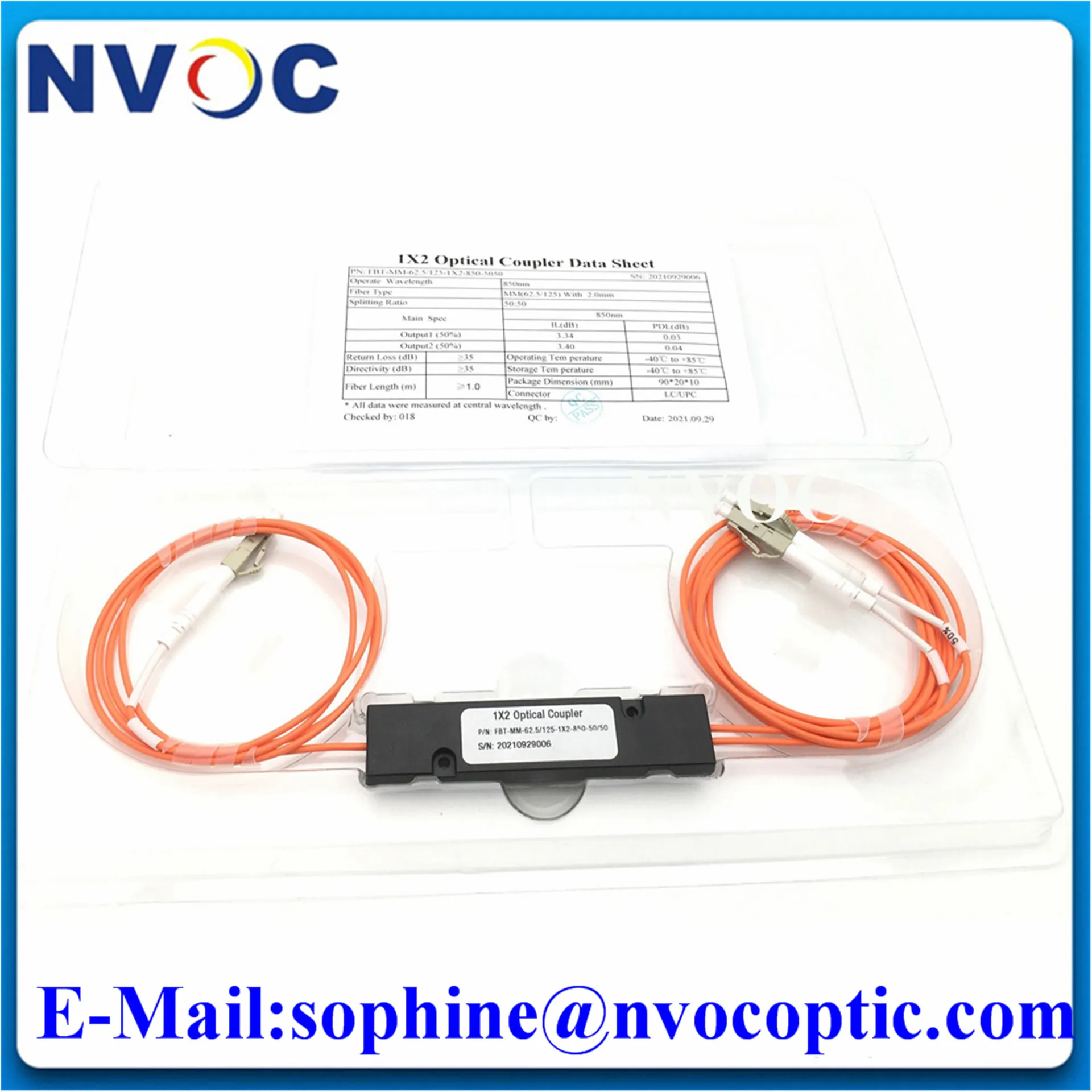 5Pcs 1x2 MM FBT Coupler,850nm 62.5 50/125 50/50 Ratio 90*20*10 ABS Box 2.0mm 1*2 Multimode Fiber Optic with SC/FC/ST/LC