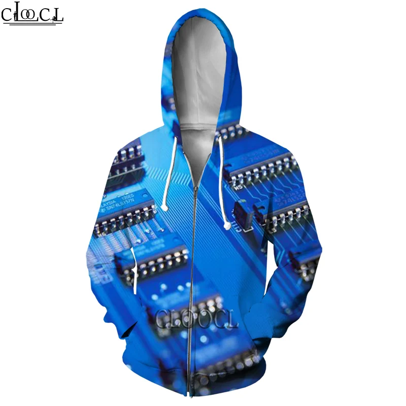 HX Funny Electronic Chip 3D Print New Hoodies Men Women Jogging Fashion Harajuku Zipper Hoodies Hot Selling Casual Tops