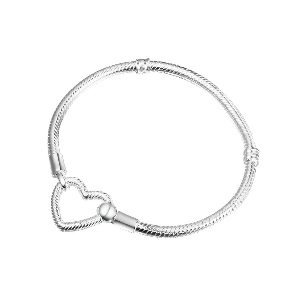 Moments Heart Closure Snake Chain Bracelet Fits 925 Beads Silver Bracelets For DIY Woman Fashion Bracelets For Jewelry Making