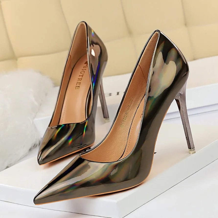 

BIGTREE 2020 New Patent Leather Thin Heels Office Women Shoes Pumps Fashion High Heels Shoe Women's Pointed Toe Sexy Mujer Shoes