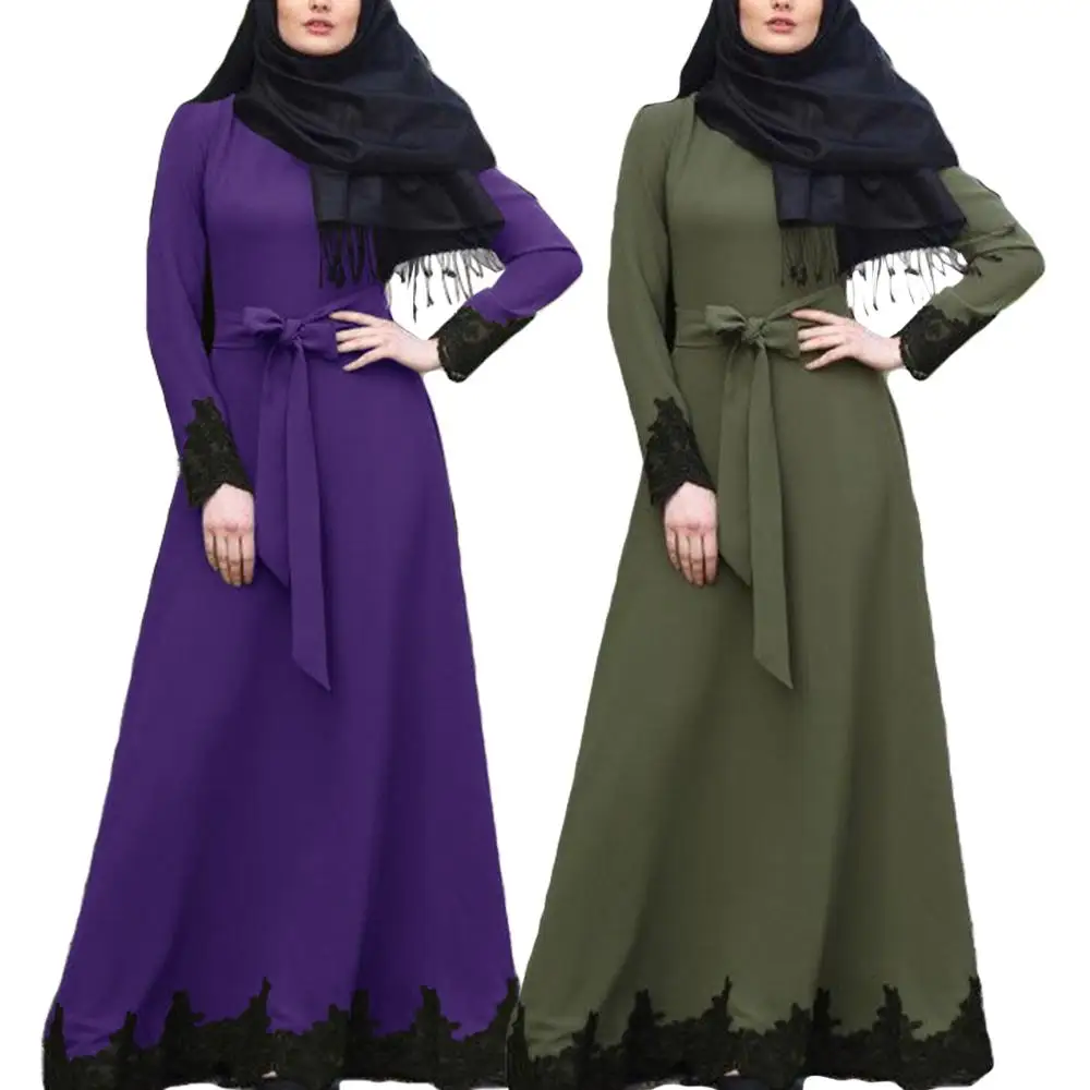 

Muslim Women Long Sleeve Abaya Maxi Dress Kaftan Arab Islam Dubai Cocktail Robe Elegant Lace Patchwork Gown Party Dress Fashion