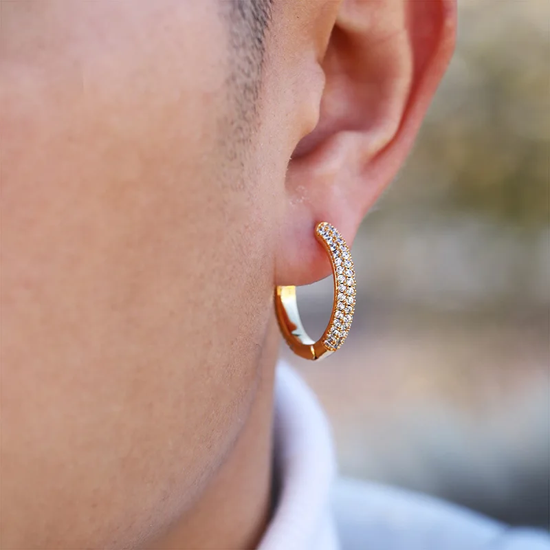 Hip Hop Micro Paved 5A+ Cubic Zirconia Bling Iced Out Circle Stud Earring for Men Women Rapper Jewelry Gifts Gold Silver Color image 5