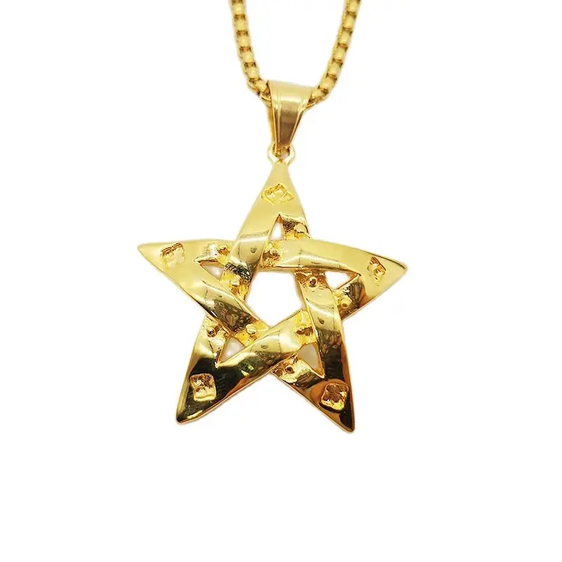 Chic Punk Tape Star Necklace Pendant Charm Well Polished Stainless Steel Dotted 5-pointed Star Pendant Necklace Mens Fashion