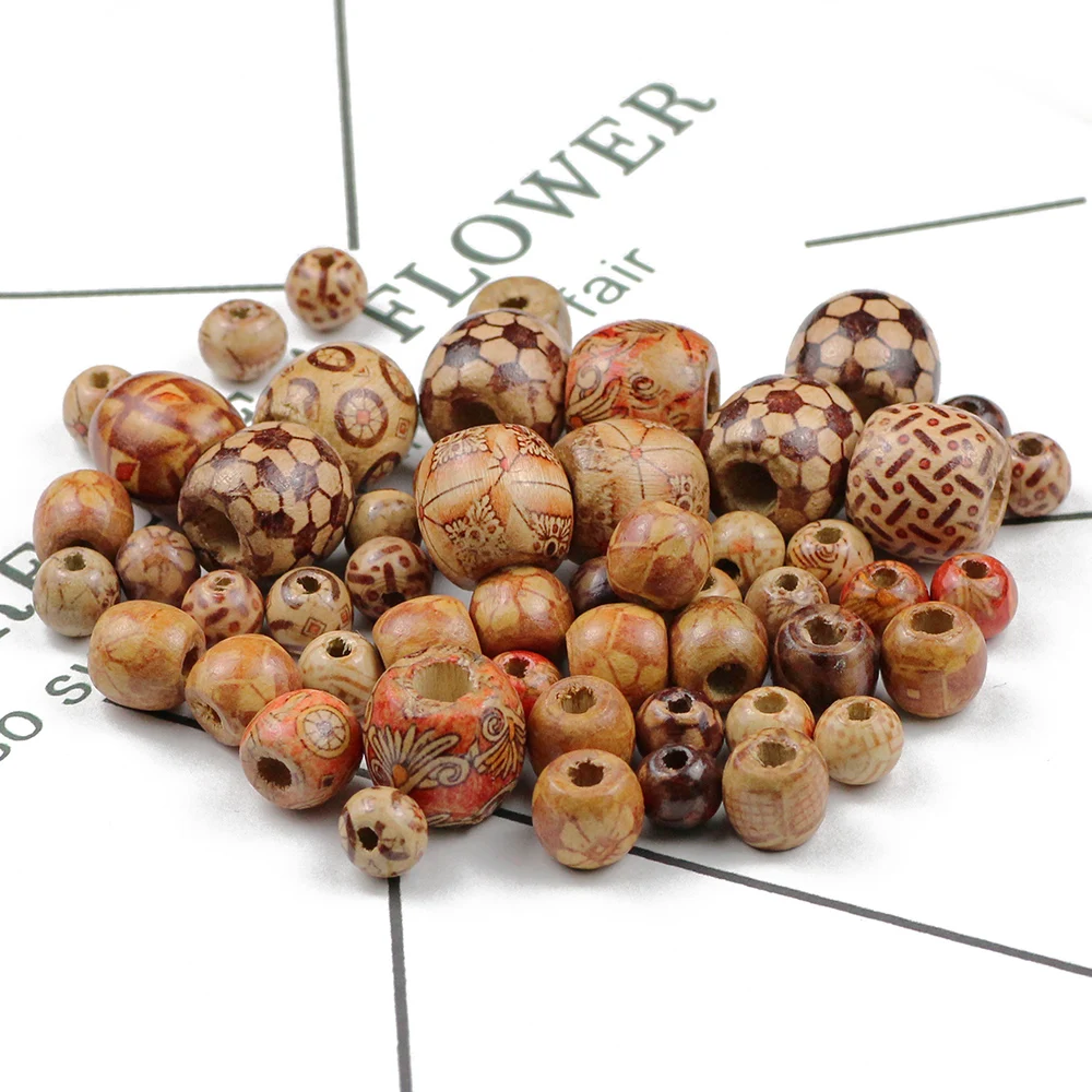 10~100pcs Painted Wooden Beads Spacer Round Big Hole Wood Beads For Jewelry Making Fit Charm Bracelet DIY Findings 9*10/16*17mm