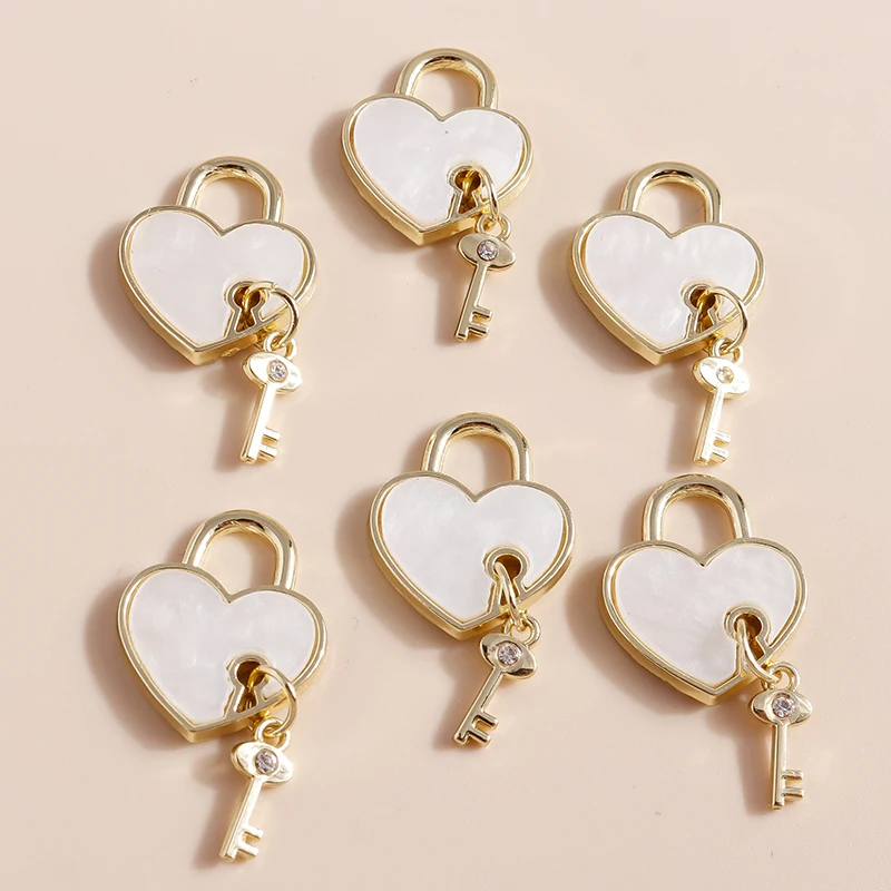 Leslie 4 Stück zierliche Herzschloss-Schlüsselanhänger für die Herstellung von Ohrringen, Zubehör, Armbändern, Halsketten und Anhängern, DIY-Schmuckherstellung – Detail 9