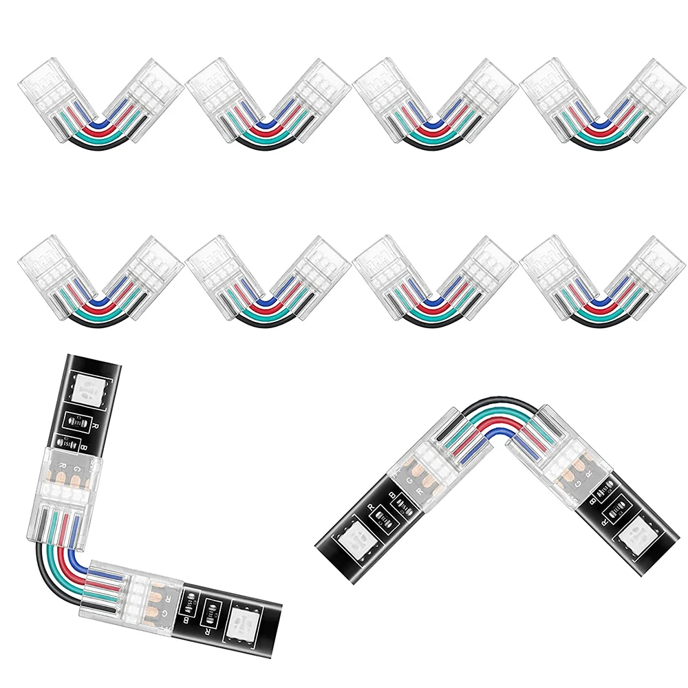 L Shape 4Pin LED Connector 8mm10mm Solderless Adapter Connector Compatible with3528 5050 Waterproof/Non-waterproof RGB LED strip