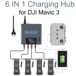 6 in1 Digital display Battery Charger for DJI Mavic 3 Drone Battery Charging Hub Fast Smart Battery Charger with USB adapter