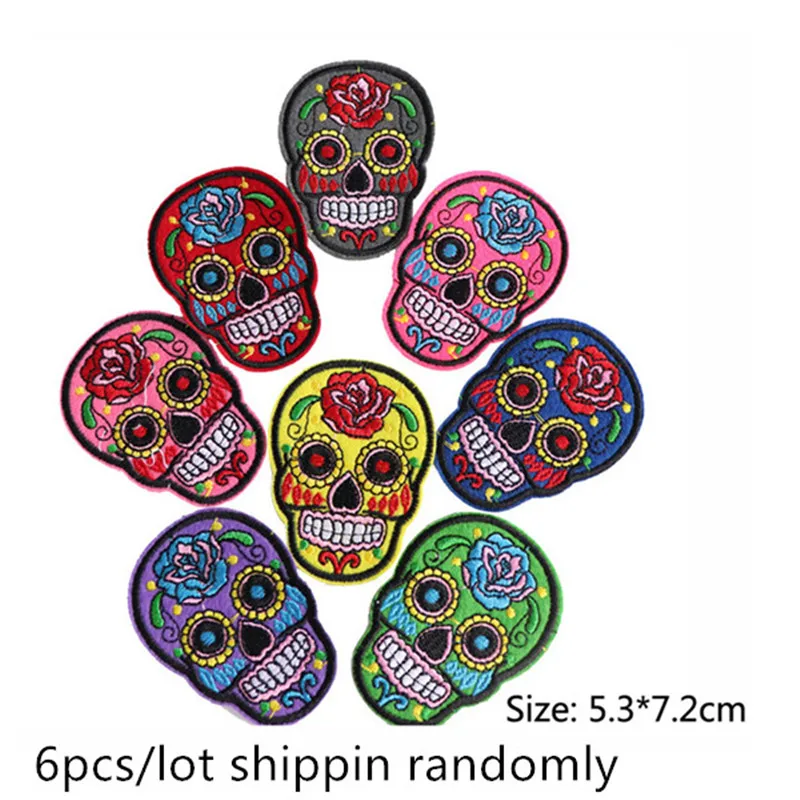 6pcs mixed random  Patches Unicorn  Skull iron on Embroidered Clothing Halloween patch For garment  sewing accessories  supplies