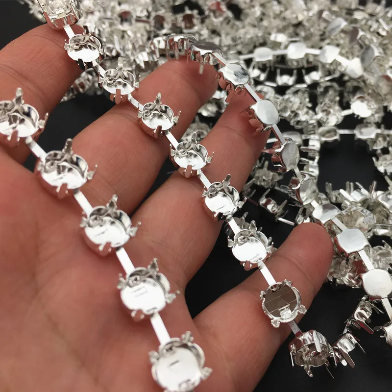 5 yards Stronggest Thickest 6mm 8mm round empty rivolis handmade chain link for crystal settings silver plated metal claw