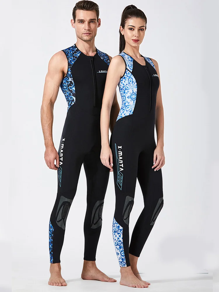 Long Diving Suit for Scuba Diving, Wet Suit, Sleeveless, Front Zip, Swimming, Surfing, Swimming, Sport Farmer John Style, 1.5mm,