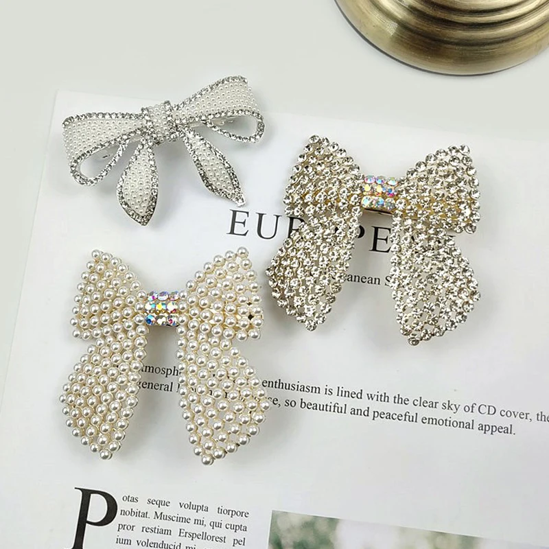 Shiny Bow Shaped Hairpin Full Rhinestone Inlaid Hair Clip Women Spring Hair Accessories for Daily Makeup LL@17