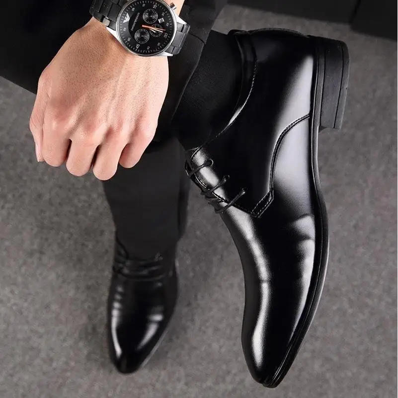 Business Lace-up Mens Formal Shoes British Style Soft-soled Mens Flat Dress Shoes Non-slip Breathable Wedding Shoes