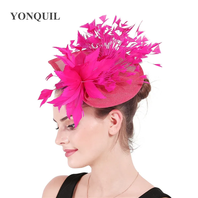 Charming Orange Feather Wedding Hair Clips Fascinators Hat Flower Bride Headwear Veils Women Party Married Hair Accessory SYF678