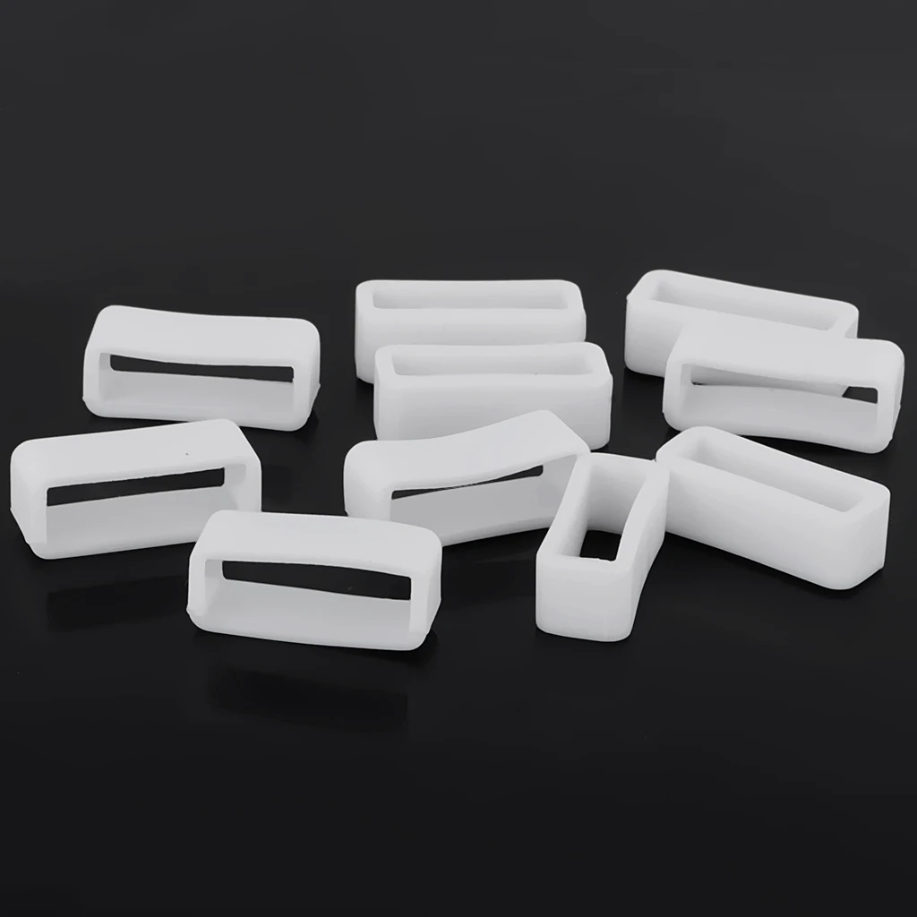 10pcs Silicone Rubber Watch Strap Keeper Holder Hoop Loop Ring Retainer White