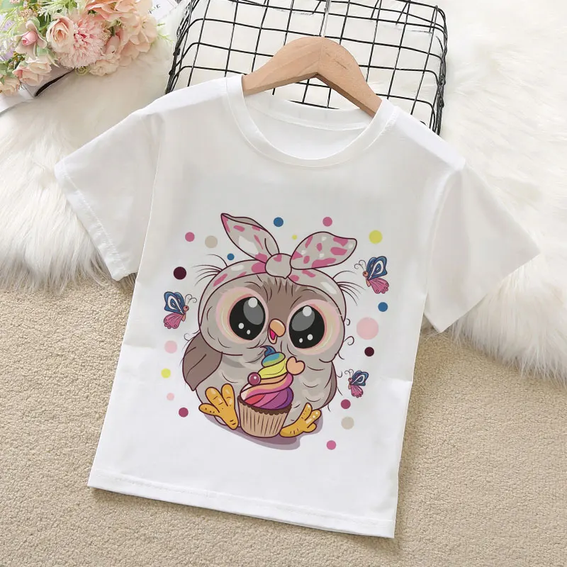 

Summer Clothes For Girls Children Owl Cartoon Print T-Shirt 24M-9T Baby Cotton Blended Short Sleeve Top Kids Thin Section Wear