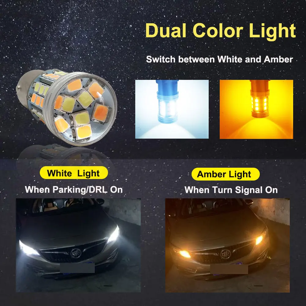 2PCS 1157 BAY15D P21/5W Led T20 7443 W21/5W Led Bulb Dual Color Car Turn Signal Lamp T25 3157 P27/7W Auto Light White Yellow 12V