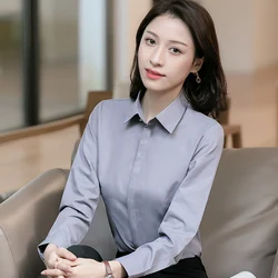 Women Basic Long sleeve Concealed Button Placket Dress Shirts Ladies Office Formal Slim-fit Blouses Tops Blusa Social Work Shirt