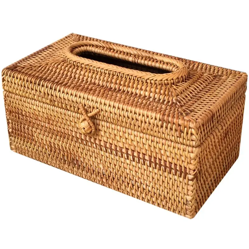 Paper Rack Rattan Tissue Box Elegant Home Decoration Handmade Desktop Tissue Container Napkin Storage Case