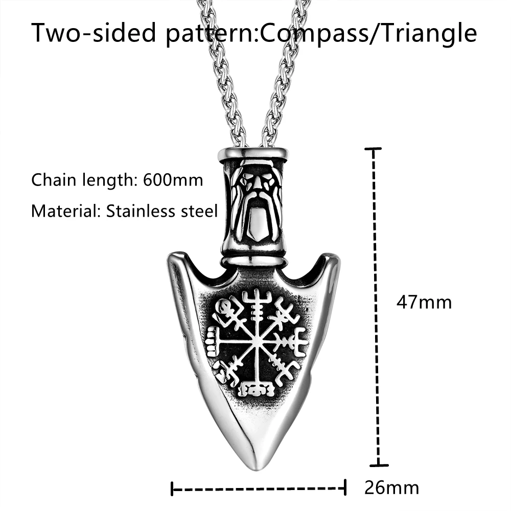 Viking Triangle Trinity Runes Shield Necklace Men Stainless Steel Double-Sided Amulet Nordic Compass Pendant Slavic Jewelry Gift