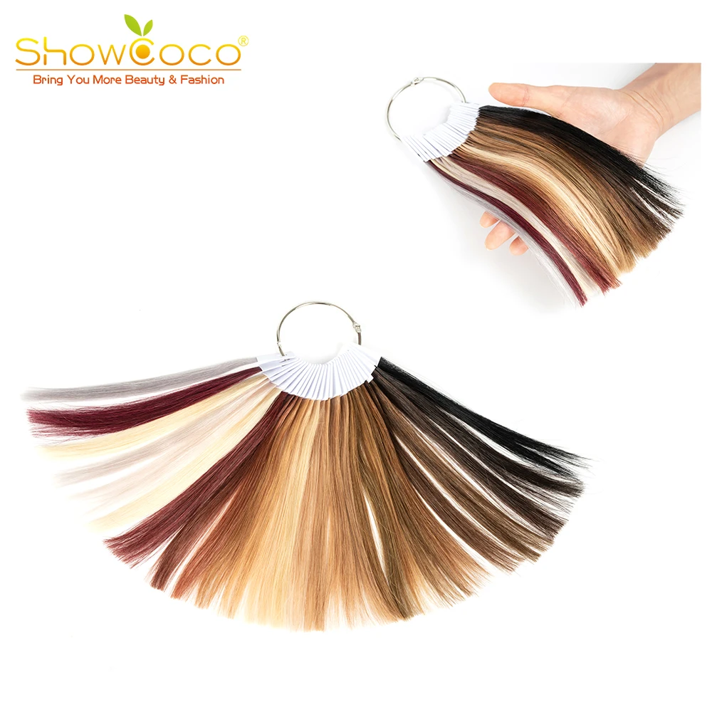 ShowCoco Hair Chart Virgin Remy Coloring Hair For Human Hair Extensions And Salon Hair Dyeing Sample Chart Swatches Rings