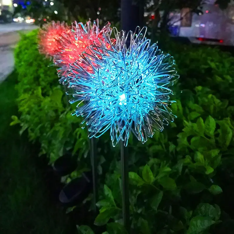 เปลี่ยนสี LED พลังงานแสงอาทิตย์ Dandelion ดอกไม้ไฟสวนโคมไฟสําหรับเส้นทางกลางแจ้ง Patio Backyard สนามหญ้าตกแต่งภูมิทัศน์