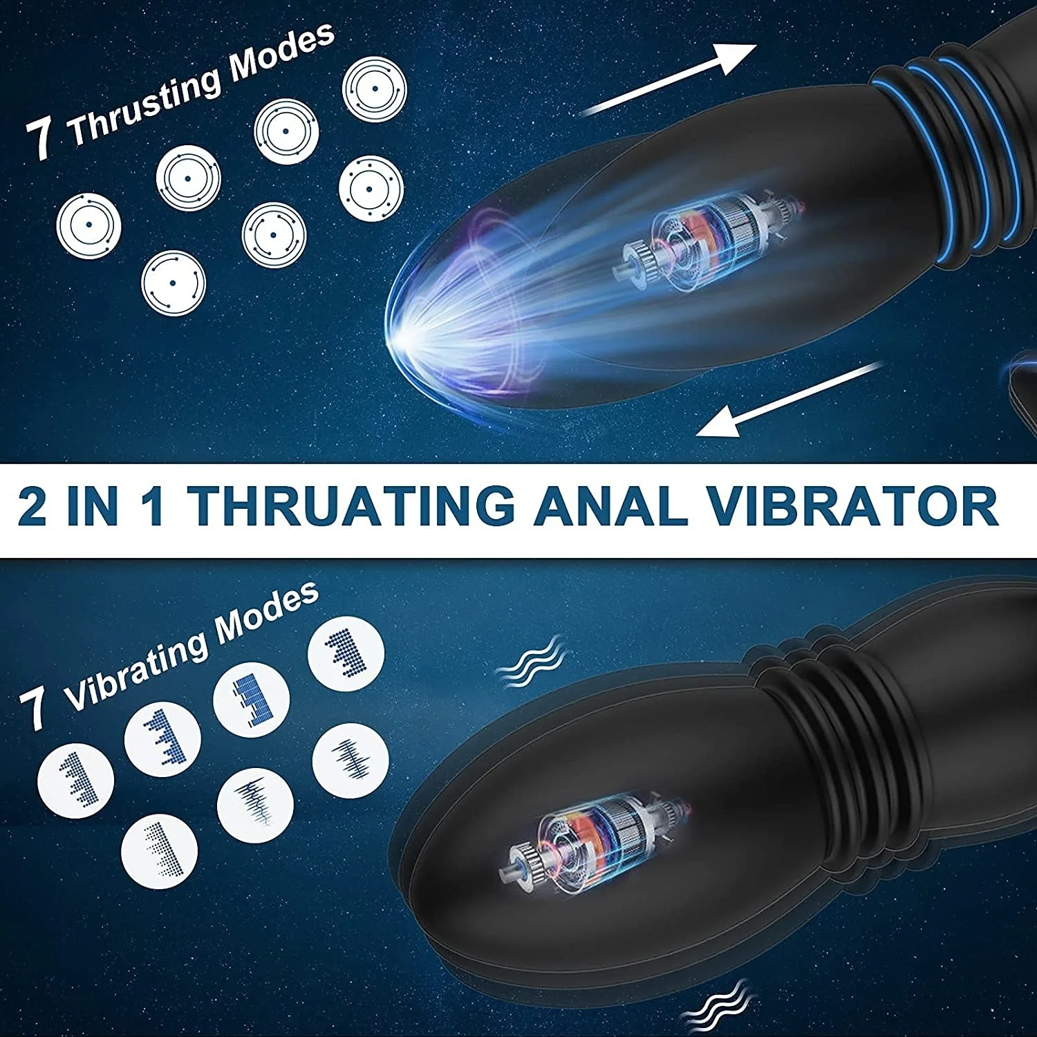 Anal Vibrator Thrusting Prostate Massager Vibrations Thrusting Toys For Male Masturbation, Wearable Silicone Anal Butt Plug