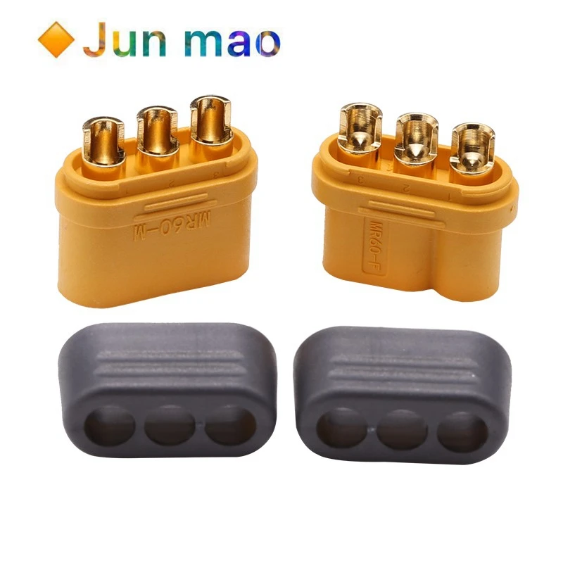 1pairs MR60 Plug with Protector Cover 3.5mm 3 core Connector T plug Interface Connector Sheathed for RC Model