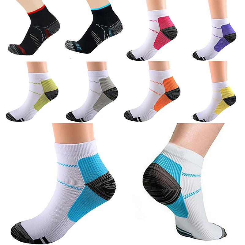 Fashion Women Men Sports Socks Nylon Colorful Patchwork Ankle Length Short Compression Socks For Cycling Skiing Soccer Running