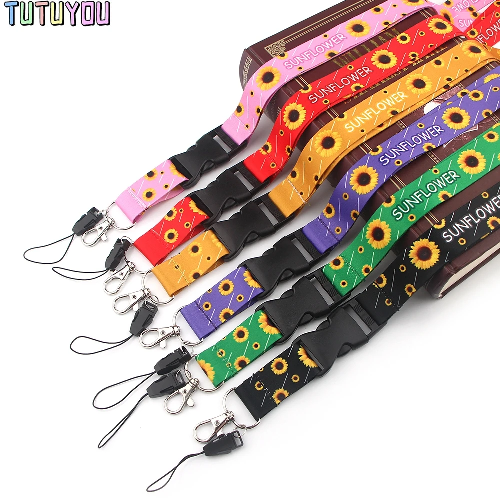 PC2301 Hidden Disability Sunflower Multiple Colour Painting Creative Neck Strap Buckle Lanyards For Phone Keys ID Card