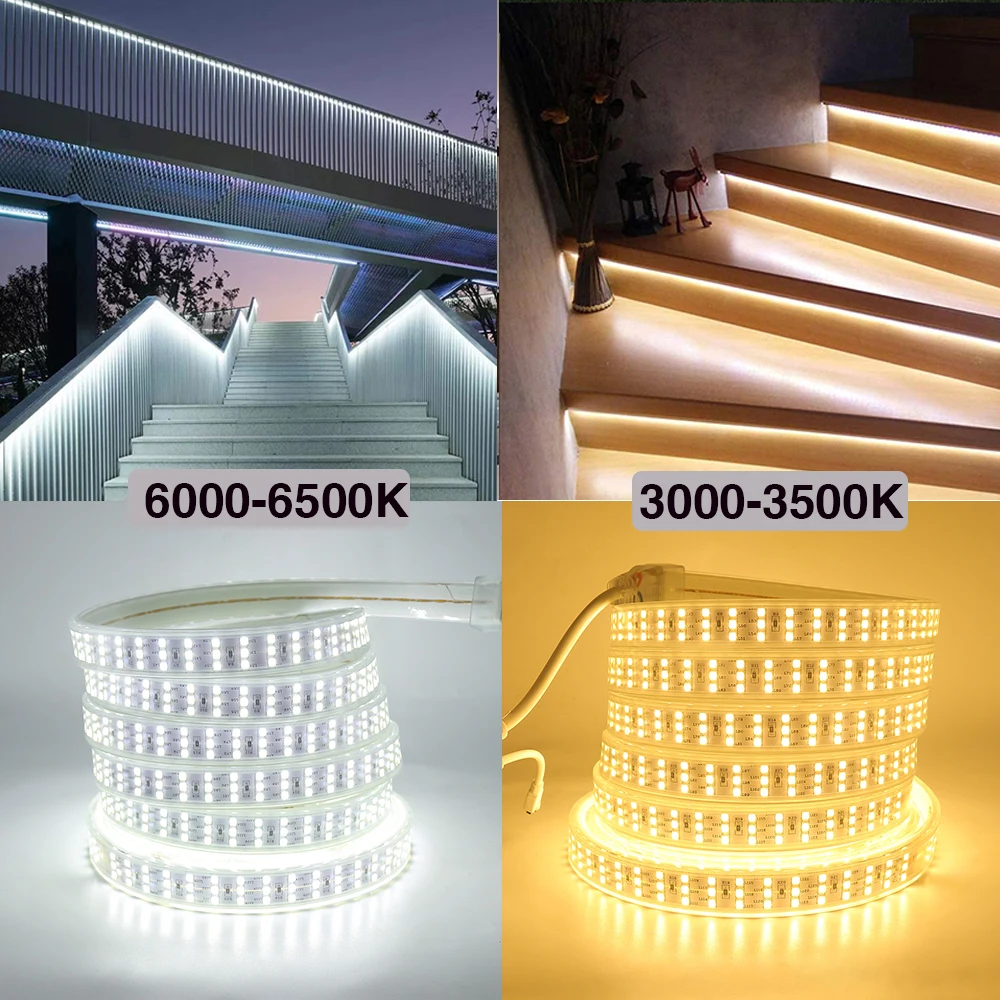 Wifi Dimmerable 276Leds/m LED Strip 220V 240V EU Plug SMD 2835 Three Row IP67 Waterproof Flexible Ribbon Light